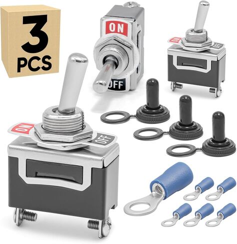 3-Pack Toggle Switch with Waterproof Cap KN3C-101, ON/Off SPST 2Pin 20A 12mm/0.47" Heavy Duty Bakelite Rocker Switches Silver-Plated Copper Terminal for Auto Car Marine Boat in Saudi Arabia