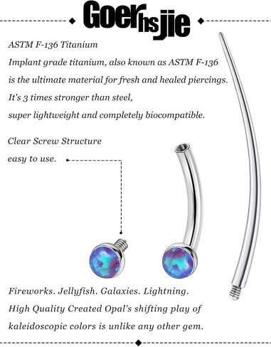 F136 Titanium 16g 6/8/10mm حاجب Opal/Rook/Snug/رأسي/VCH/Snake-Eyes/Anti-Tragus/Christina/Daith/Belly-Button/Bridge/غطاء محرك السيارة/السطح المجوهر in Kuwait