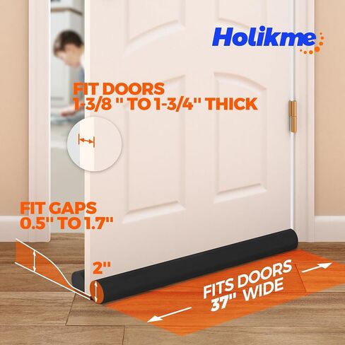 Holikme Door Draft Stopper Weather Stripping Draft Stopper for Bottom of Door Window Breeze Blocker Adjustable Door Sweeps, Black in Saudi Arabia
