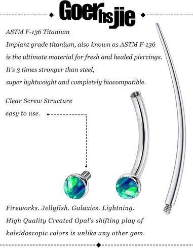 F136 Titanium 16g 6/8/10mm حاجب Opal/Rook/Snug/رأسي/VCH/Snake-Eyes/Anti-Tragus/Christina/Daith/Belly-Button/Bridge/غطاء محرك السيارة/السطح المجوهر in Kuwait