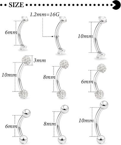 Hoeudjo Rook Percing المجوهرات الجراحية الحاجب الفولاذ الحاجب ثقب المجوهرات 16g السطح tragus أقراط منحنية الحواجب الحاجب الحديد للنساء الطول مختلف 6/8/10mm in Kuwait