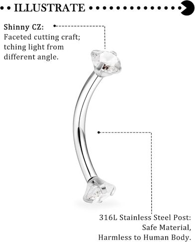 Hoeudjo Rook Percing المجوهرات الجراحية الحاجب الفولاذ الحاجب ثقب المجوهرات 16g السطح tragus أقراط منحنية الحواجب الحاجب الحديد للنساء الطول مختلف 6/8/10mm in Kuwait