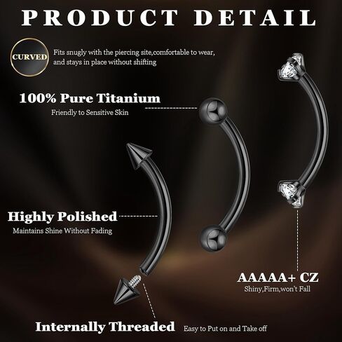 6PCS 16G G23 Titanium Eyebrow Piercing Jewelry for Women Curved Barbell Tiny Eyebrow Ring Vertical Labret Belly Lip Tongue Ring Internally Threaded Rook Tragus Daith Earring 6/8/10mm in Saudi Arabia