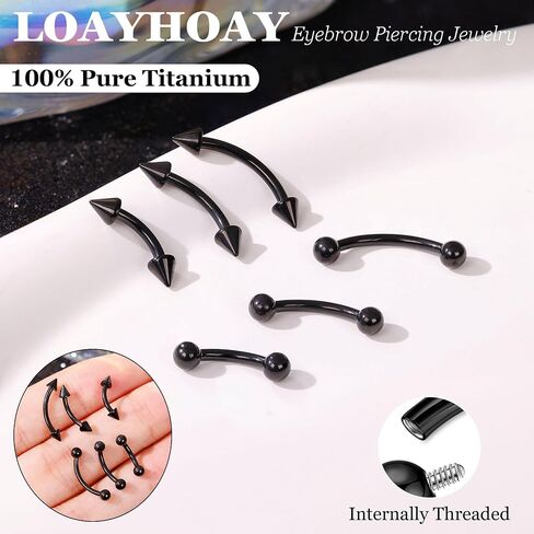 6PCS 16G G23 Titanium Eyebrow Piercing Jewelry for Women Curved Barbell Tiny Eyebrow Ring Vertical Labret Belly Lip Tongue Ring Internally Threaded Rook Tragus Daith Earring 6/8/10mm in Saudi Arabia