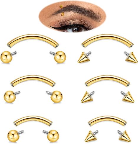 6PCS 16G G23 Titanium Eyebrow Piercing Jewelry for Women Curved Barbell Tiny Eyebrow Ring Vertical Labret Belly Lip Tongue Ring Internally Threaded Rook Tragus Daith Earring 6/8/10mm in Saudi Arabia