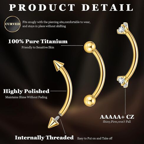 6PCS 16G G23 Titanium Eyebrow Piercing Jewelry for Women Curved Barbell Tiny Eyebrow Ring Vertical Labret Belly Lip Tongue Ring Internally Threaded Rook Tragus Daith Earring 6/8/10mm in Saudi Arabia
