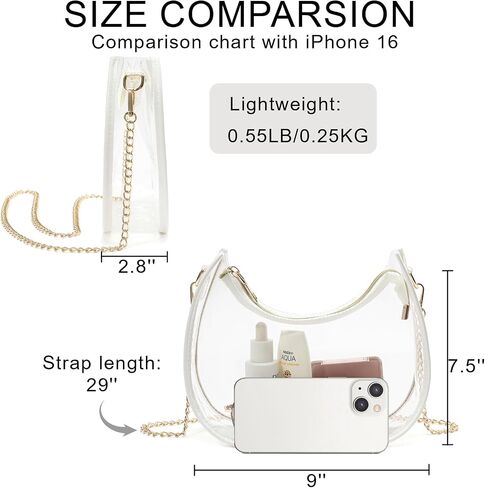 Clear Bag for Stadium Events, Small Crescent Underarm Purse, Shoulder Bag Handbag for Women Transparent, Concert Bag in Kuwait