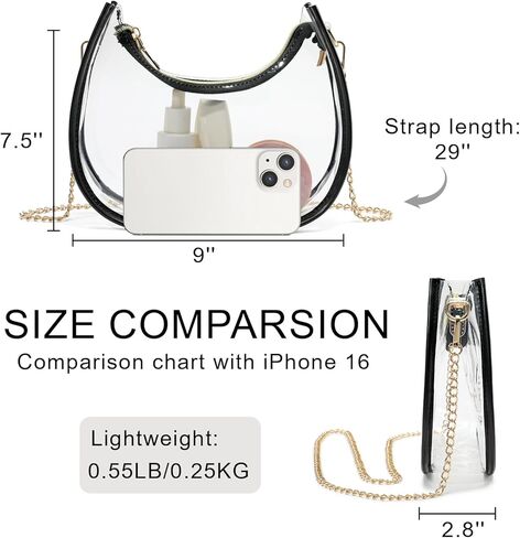 Clear Bag for Stadium Events, Small Crescent Underarm Purse, Shoulder Bag Handbag for Women Transparent, Concert Bag in Kuwait