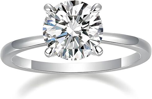 Delzznd Jewelry S925 Sterling Silver Round Solitaire Moissanite Engagement Ring, 1-2ct VVS1 Moissanite, Four-Prong Setting, Hypoallergenic Moissanite Ring For Women Gift in Saudi Arabia
