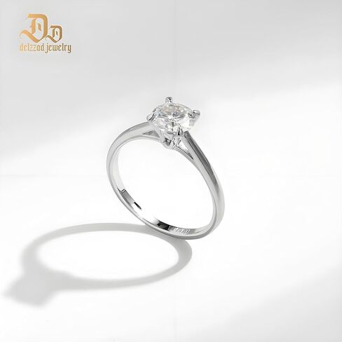 Delzznd Jewelry S925 Sterling Silver Round Solitaire Moissanite Engagement Ring, 1-2ct VVS1 Moissanite, Four-Prong Setting, Hypoallergenic Moissanite Ring For Women Gift in Saudi Arabia