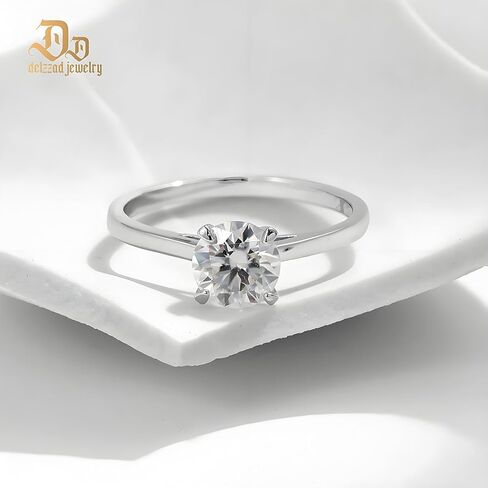 Delzznd Jewelry S925 Sterling Silver Round Solitaire Moissanite Engagement Ring, 1-2ct VVS1 Moissanite, Four-Prong Setting, Hypoallergenic Moissanite Ring For Women Gift in Saudi Arabia