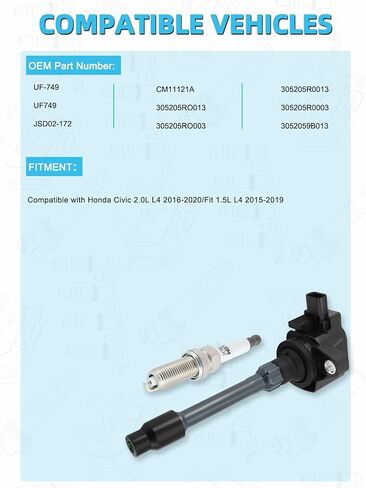Set of 4 UF749 Ignition Coil Pack & Iridium Spark Plug For Honda Civic 2.0L 2016-2020,For Honda Fit 1.5L 2015-2019,Replace # CM11121A 305205R0013 305205R0003 3052059B013 in Saudi Arabia