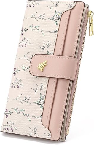 Gaekeao Womens Womens Slim Rfid Rfid Locking Floral Vegan Leather Card حامل Bifold Long Long Wallet مع جيب السوستة in Kuwait