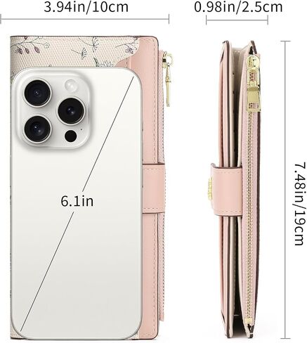 Gaekeao Womens Womens Slim Rfid Rfid Locking Floral Vegan Leather Card حامل Bifold Long Long Wallet مع جيب السوستة in Kuwait