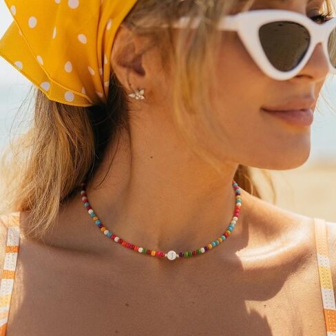 Beaded Initial Necklaces for Women Teen Dainty Colorful Letter Choker Charm Necklace Personalized Handmade Trendy Stuff Cute Bohemian Jewelry Gifts for Her in Saudi Arabia