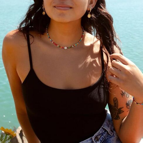 Beaded Initial Necklaces for Women Teen Dainty Colorful Letter Choker Charm Necklace Personalized Handmade Trendy Stuff Cute Bohemian Jewelry Gifts for Her in Saudi Arabia