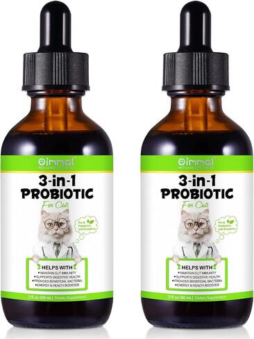 3-in-1 Probiotics for Cats with Digestive Enzymes & Prebiotics – Supports Gut Health, Immune System & Diarrhea Relief – 60ml for Cats of All Ages in Kuwait
