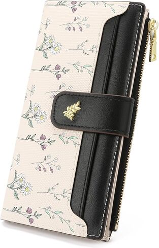 Gaekeao Womens Womens Slim Rfid Rfid Locking Floral Vegan Leather Card حامل Bifold Long Long Wallet مع جيب السوستة in Kuwait