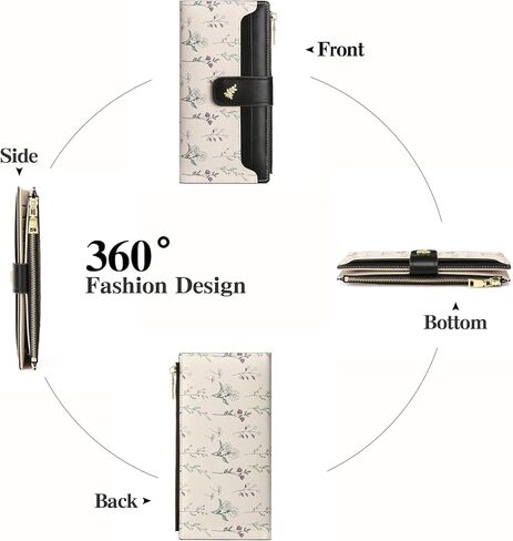 Gaekeao Womens Womens Slim Rfid Rfid Locking Floral Vegan Leather Card حامل Bifold Long Long Wallet مع جيب السوستة in Kuwait