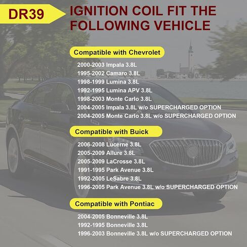 مجموعة من ملف الإشعال DR39 مع قابس وإشعال شرارة Iridium ومجموعة الأسلاك ، متوافقة مع Buick allure Lesabre Lacrosse Chevrolet Monte Carlo Lumina oldsmobile Intrigue Pontiac استبدال D555 GN0123 in Saudi Arabia