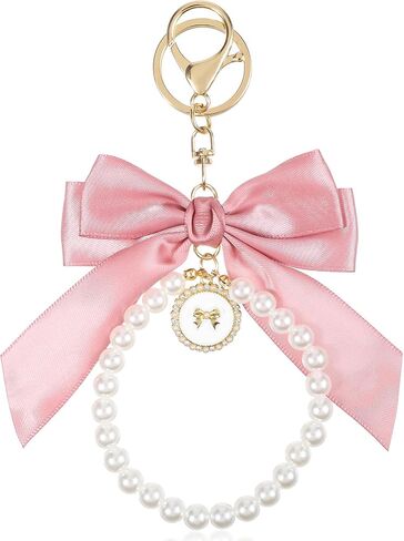 Pink Bow Keychain, Beige Pearl Keychain Coquette Keychain Cute Purse Keychain Bow Purse Charm Bow Bag Charm Keychain Bow Key Chains Wistlet Accessories Bow Gifts Keychains for Women Car Keys Bag Purse in Saudi Arabia