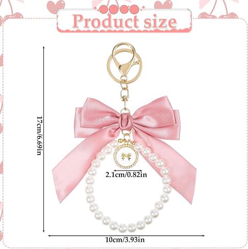Pink Bow Keychain, Beige Pearl Keychain Coquette Keychain Cute Purse Keychain Bow Purse Charm Bow Bag Charm Keychain Bow Key Chains Wistlet Accessories Bow Gifts Keychains for Women Car Keys Bag Purse in Saudi Arabia
