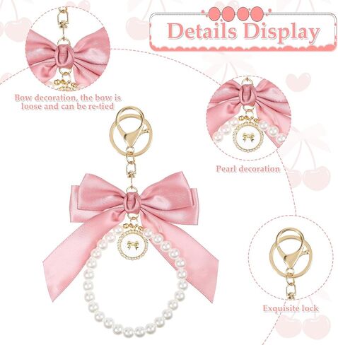 Pink Bow Keychain, Beige Pearl Keychain Coquette Keychain Cute Purse Keychain Bow Purse Charm Bow Bag Charm Keychain Bow Key Chains Wistlet Accessories Bow Gifts Keychains for Women Car Keys Bag Purse in Saudi Arabia