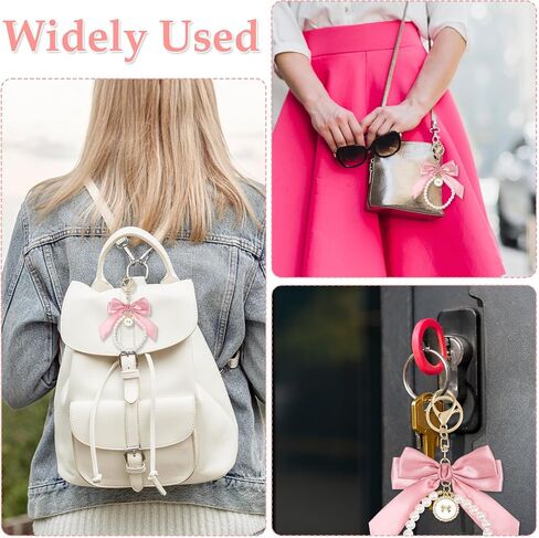 Pink Bow Keychain, Beige Pearl Keychain Coquette Keychain Cute Purse Keychain Bow Purse Charm Bow Bag Charm Keychain Bow Key Chains Wistlet Accessories Bow Gifts Keychains for Women Car Keys Bag Purse in Saudi Arabia