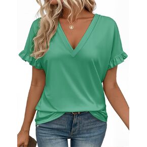 فاليامبسيب سيدة الأكمام القصيرة الكشكشة v-neck t قمصان الشاطئ شاطئ الصيف الربيع ملابس in Kuwait