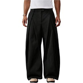 Men's Wide Leg Dress Pants Zipper Fly Pleated Baggy Suit Pants Casual Business Trousers with Pockets Slacks for Men in Saudi Arabia