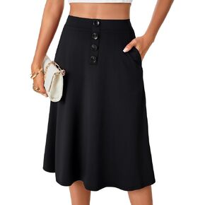 Lyaner Women's High Wehist A Line Button Front Midi Virts مع جيب in Saudi Arabia