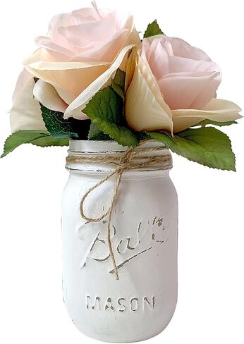 White Mason Jar Centerpieces for Tables, Mason Jar Centerpieces White, Pint Mason Jars For Centerpieces, Painted Mason Jars for Centerpieces, Small Mason Jars Pen Holder, White Mason Jar Decor in Kuwait