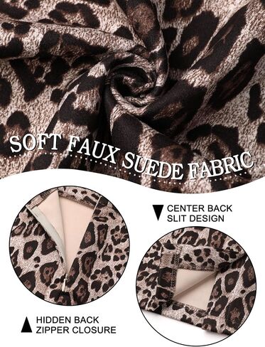 Ezcosplay Women Faux Suede Leopard Pencil Skirt Knee Length High Waisted Cheetah Print Bodycon Midi Skirts in Saudi Arabia