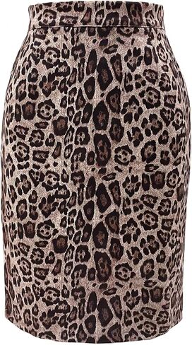 Ezcosplay Women Faux Suede Leopard Pencil Skirt Knee Length High Waisted Cheetah Print Bodycon Midi Skirts in Saudi Arabia
