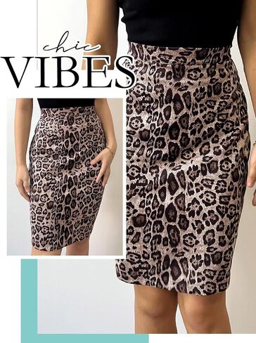 Ezcosplay Women Faux Suede Leopard Pencil Skirt Knee Length High Waisted Cheetah Print Bodycon Midi Skirts in Saudi Arabia