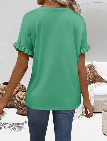 فاليامبسيب سيدة الأكمام القصيرة الكشكشة v-neck t قمصان الشاطئ شاطئ الصيف الربيع ملابس in Kuwait