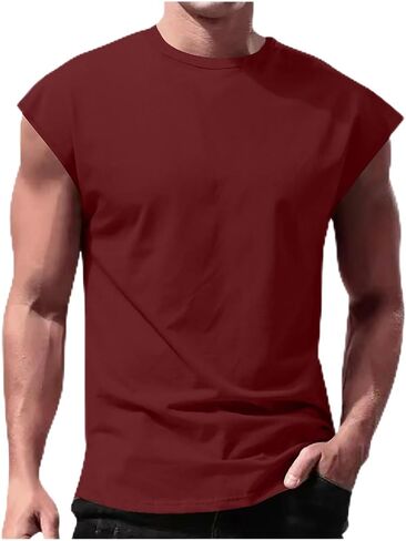 Mens Athletic Tank Top Sleeveless Tee Shirt Plus Size Loose Crewneck Pullover Solid Color Vest Gym Sports Tanks in Saudi Arabia