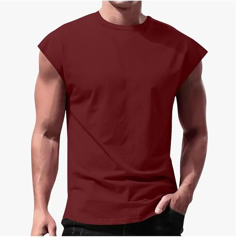Mens Athletic Tank Top Sleeveless Tee Shirt Plus Size Loose Crewneck Pullover Solid Color Vest Gym Sports Tanks in Saudi Arabia