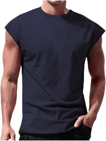 Mens Athletic Tank Top Sleeveless Tee Shirt Plus Size Loose Crewneck Pullover Solid Color Vest Gym Sports Tanks in Saudi Arabia