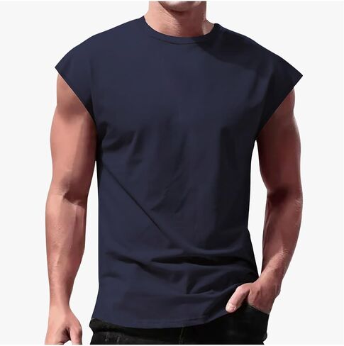 Mens Athletic Tank Top Sleeveless Tee Shirt Plus Size Loose Crewneck Pullover Solid Color Vest Gym Sports Tanks in Saudi Arabia