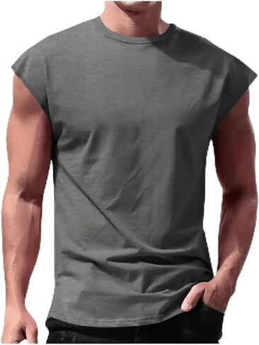 Mens Athletic Tank Top Sleeveless Tee Shirt Plus Size Loose Crewneck Pullover Solid Color Vest Gym Sports Tanks in Saudi Arabia