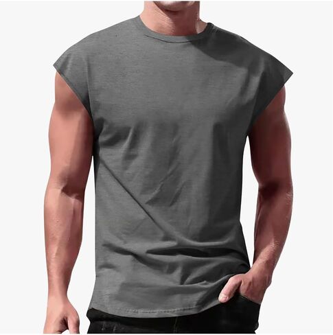 Mens Athletic Tank Top Sleeveless Tee Shirt Plus Size Loose Crewneck Pullover Solid Color Vest Gym Sports Tanks in Saudi Arabia