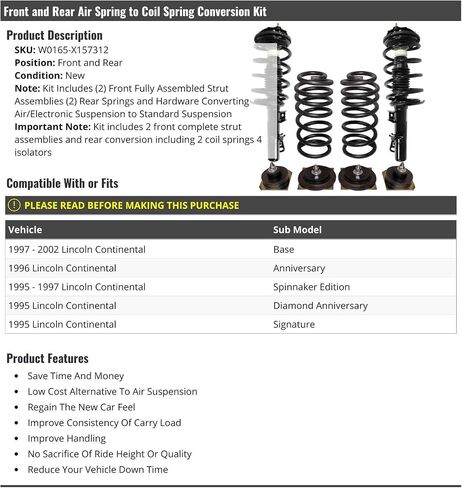 Front and Rear Air Spring to Coil Spring Conversion Kit - Compatible with 1995-2002 Lincoln Continental in Saudi Arabia