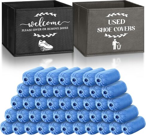 Suzile 2 Pcs Shoe Covers Box 200 Pcs Disposable Shoe Covers Open House Supplies Foldable Booties Shoe Covers Holder Storage Bin for House Indoor Guest Supplies, 10 x 10 x 8 Inch(Black, Red, Blue) in Saudi Arabia