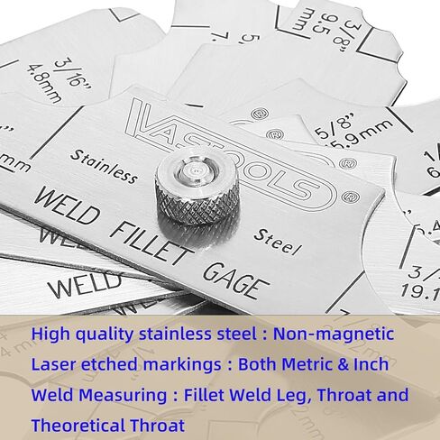 Cam Type Weld Gauge,Stainless Steel,Metric & Inch,Linear Measurements up to 2"(50mm),Permanently Etched Markings and Thickness for Professional Welders in Kuwait