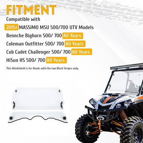 Kuafu Flip Clear Windshield متوافق مع 2015+ Massimo MSU Bighorn Coleman outfitter Hisun Cub Cadet Challenger 500/700 UTV Front Windscreen in Saudi Arabia