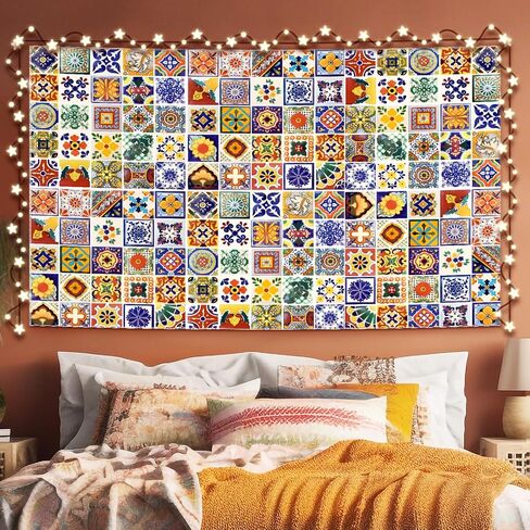 Talavera Mexican Tapestry Vintage Wall Hanging Classic Marble Byle Tile Tiles Tapestry Decor Decor Decort Artist Home Decoration لغرفة المعيشة غرفة نوم شقة مسكن ، 60 × 40 in Saudi Arabia