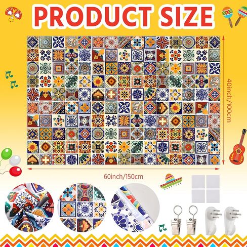 Talavera Mexican Tapestry Vintage Wall Hanging Classic Marble Byle Tile Tiles Tapestry Decor Decor Decort Artist Home Decoration لغرفة المعيشة غرفة نوم شقة مسكن ، 60 × 40 in Saudi Arabia