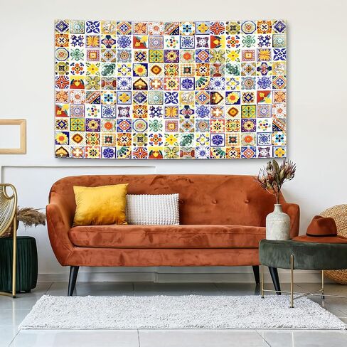 Talavera Mexican Tapestry Vintage Wall Hanging Classic Marble Byle Tile Tiles Tapestry Decor Decor Decort Artist Home Decoration لغرفة المعيشة غرفة نوم شقة مسكن ، 60 × 40 in Saudi Arabia