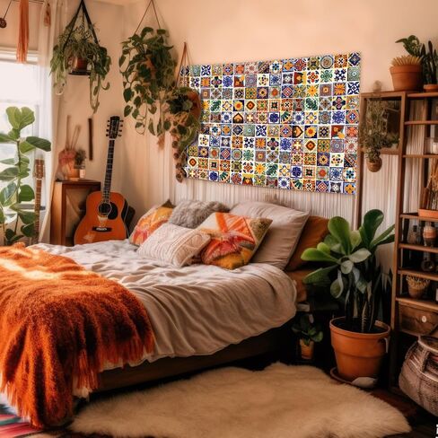 Talavera Mexican Tapestry Vintage Wall Hanging Classic Marble Byle Tile Tiles Tapestry Decor Decor Decort Artist Home Decoration لغرفة المعيشة غرفة نوم شقة مسكن ، 60 × 40 in Saudi Arabia